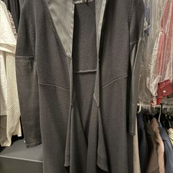 Blanc NYC Leather Hooded Cardigan