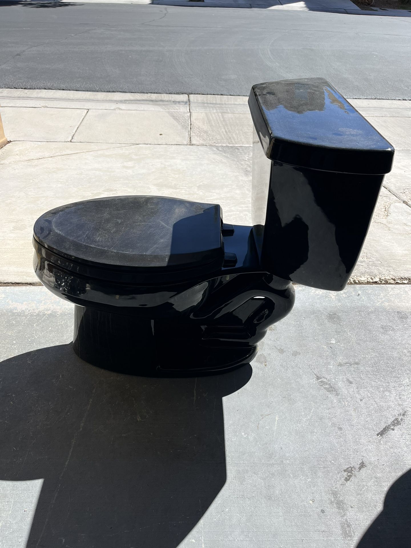 black toilet with new seat