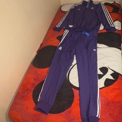 Real Madrid Adidas Tracksuit - Purple with White Stripes