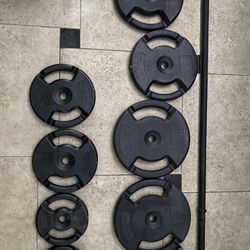 Barbell W/ 2x 11lb, 2x 8.25lb, 2x 5.5lb, 2x 2.75lb Weights And Clips