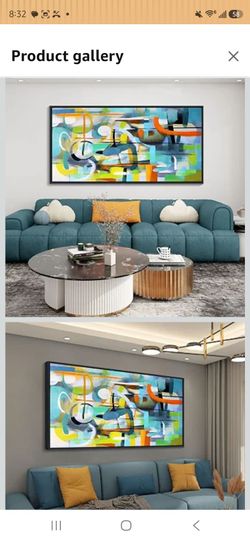 Mofutinpo Abstract Wall Art Framed Pictures for Living Room Wall art - Large Modern Abstract Canvas Wall Decoration-Colorful Wall Art-Teal And Blue Li