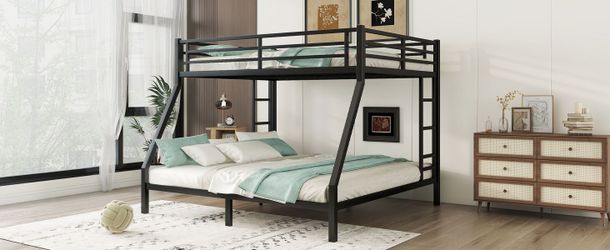 Metal Queen over King Bunk Bed for Teens and Adults,Space-Saving/Noise Reduced/No Box Spring Needed, Black