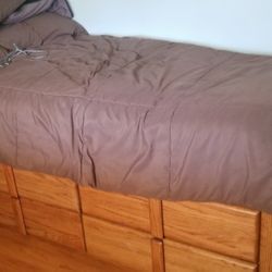 Twin Bed with Built-In Storage – Solid Wood Frame – $200 (San Jose)