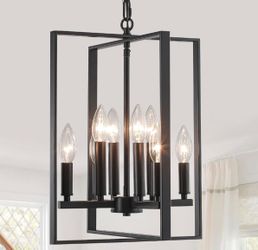 12.79ā Black Chandelier 8-Light Modern Farmhouse, Rustic Vintage Adjustable Pendant Light Fixture
