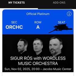 1 Front Row Center SIGUR ROS Ticket @ Jacob’s Music Center San Diego