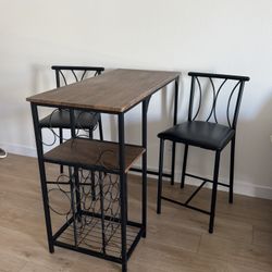3-Piece Dining Table Set, Dining Table With Wine Rack And 2 Chairs, Space Save Kitchen Dining Set