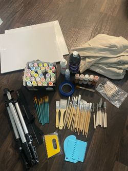 Huge Acrylic Painting Art Supply Bundle – Easel, 6 New 16x20 Canvases, Paints, Brushes & More
