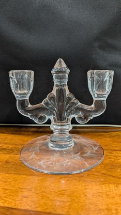Heisey Glass Trident Double Taper Candle Holder 1929-57 Daisy Etched in Base