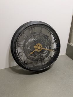 Mainstays Indoor Round 11.5" Oil Rubbed Bronze Cutout Gear Industrial Analog Wall Clock with Arabic Numbers. 