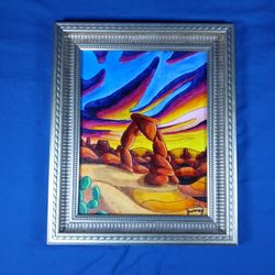 *NEW* Handmade Acrylic Painting Desert Sunset Landscape Framed Wall Art 