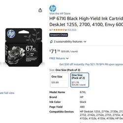 HP 67XL Black High-Yield Ink Cartridge