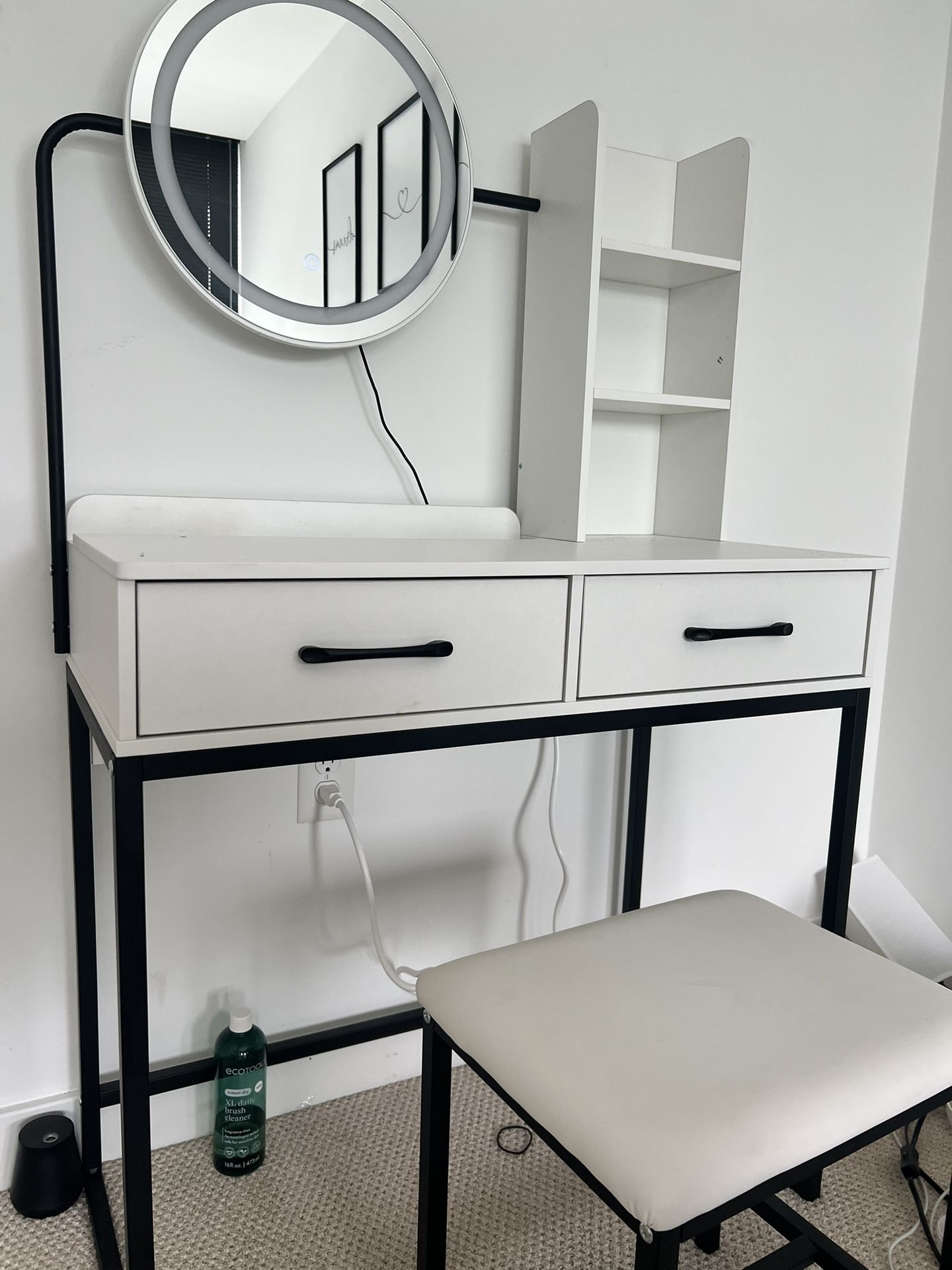 Modern White Vanity Desk w/ LED Mirror + Stool β $130 (DMV Area)