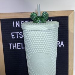 Green Glitter Mickey Straw Topper