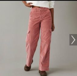 American Eagle, Women Plus, Pink High Rise Baggy Corduroy Pants