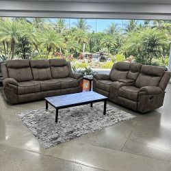 Recliner (Set of 2pc), Loveseat Sofa, 3-Seater Couch