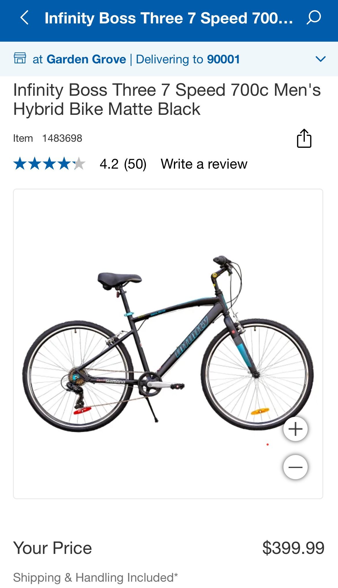 Infinity Boss Three Speed 700c Men's Hybrid Bike Matte W/ Kids Seat