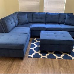 Heights Blue Sectional With Ottoman & sofa couch loveseat recliner options