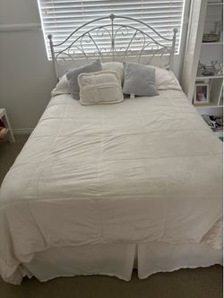 Full sized Bed frame with mattress with vintage platform headboard. Mattress included