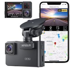 Kingslim D1 pro Dual Dash Cam 4K Record Inside - Front and Inside Dash Camera GPS WiFi for Cars Uber Truck, Dashcam with Infrared Night Vision, G-Sens