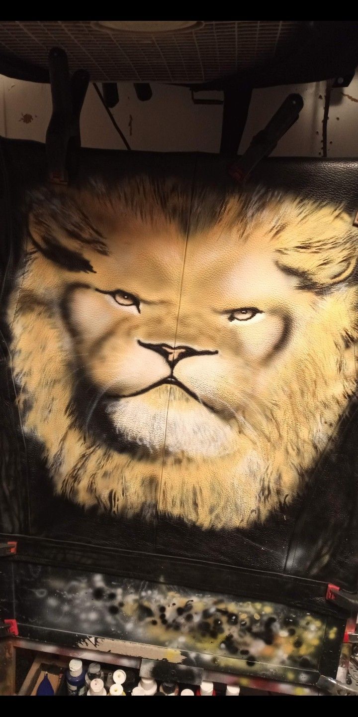 Leather Jacket With airbrushed Lion On Back