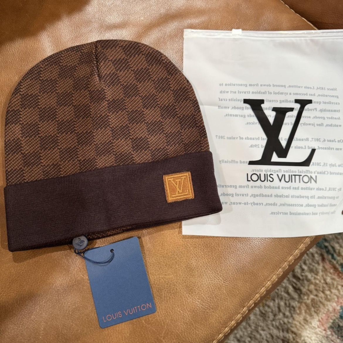 Louis Vuitton Damier beanie.