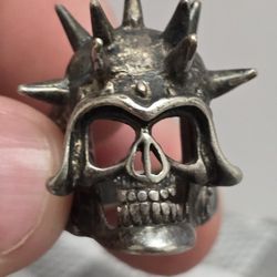 Skull with Spikes Biker style Ring - Silver colored 