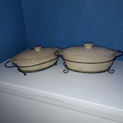 Temp-tations Ovenware Carv ed  Medallion 3.5 Quart  And 2 Quart Pieces