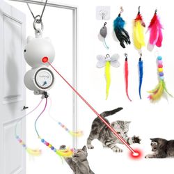 Brand New In Box   FEELNEEDY Laser Interactive Cat Toys, Feather & Mouse Cats Toy, Hanging Cat Toys for Indoor Cats, Silver LED Light, for Bored Adult