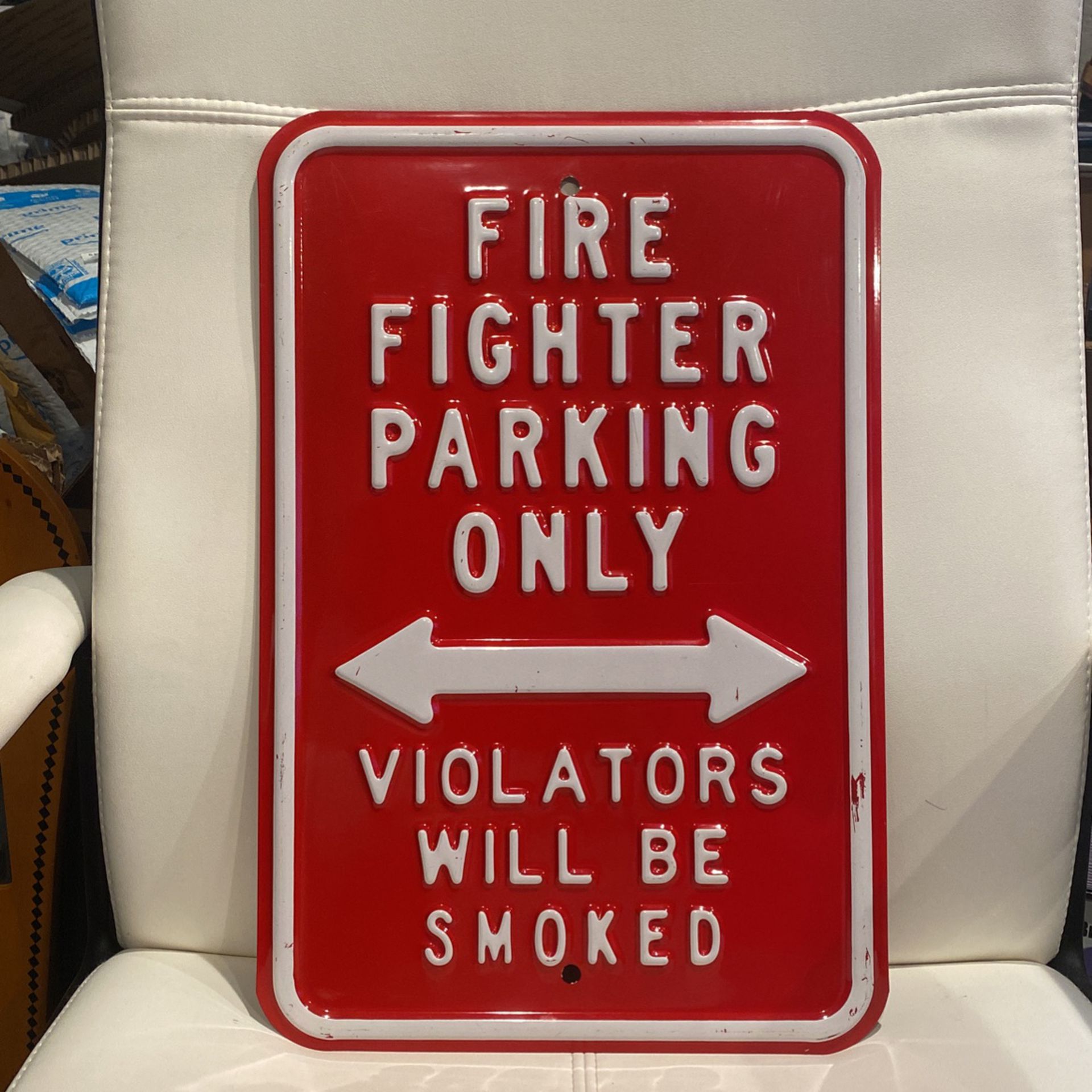 FIRE FIGHTER PARKING ONLY HEAVY METAL SIGN