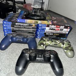 PS4 with games and controllers 