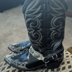Men's Black Western Boots with Silver Harness