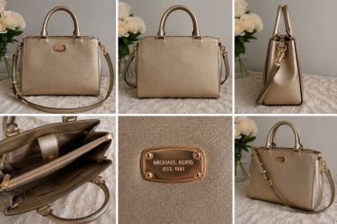 Michael Kors Metallic Champagne Satchel Handbag w/ Shoulder Strap – New
