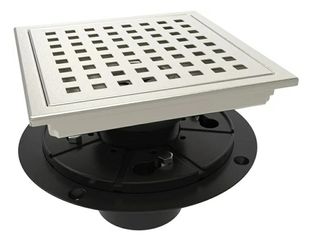 1135: New 6 Inch Square Shower Floor Drain with Flange, Quadrato Pattern Grate Removable, Food-Grade SUS 304 Stainless Steel, Watermark & CUPC Certifi