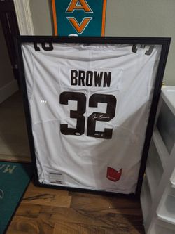 Jim Brown #32 Signed Authentic Framed Jersey COA/PSA Certified