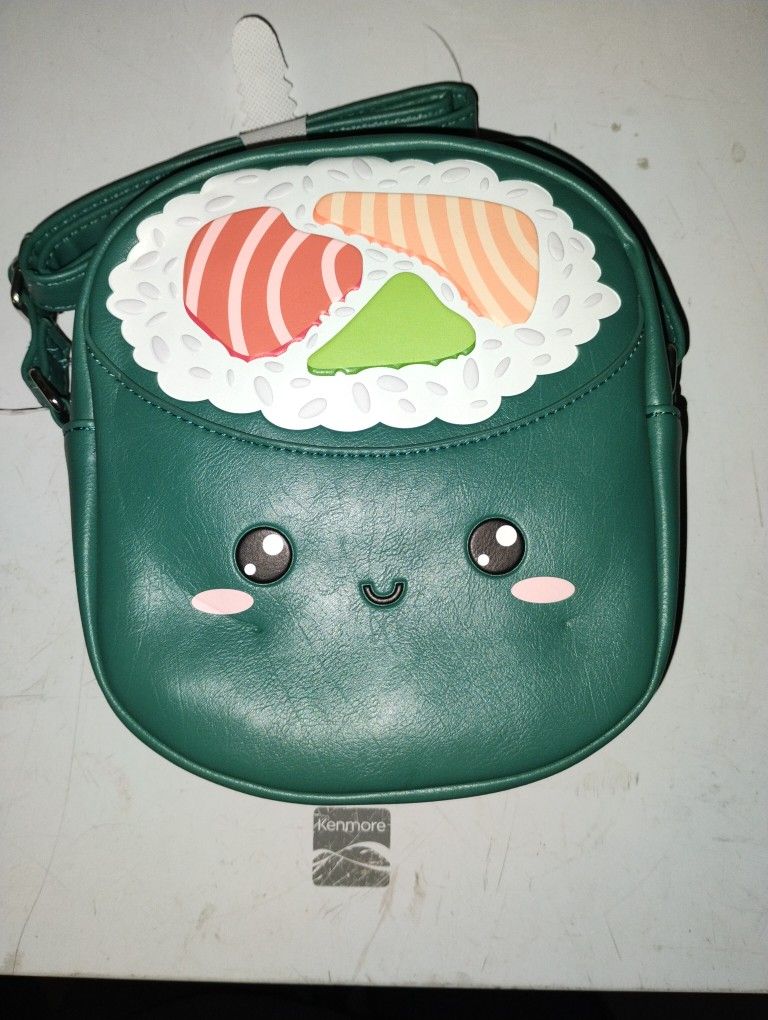Green Anime Sushi Roll Faux Leather Shoulder Bag