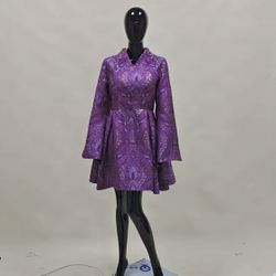 Flare Long Sleeve Jacquard Brocade Dress(Purple) size 4