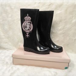 Juicy Couture Black Rubber Rain Boots Size 8 