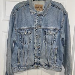 Gap Blue Jeans Washed Blue Denim Trucker Jacket Mens Size Large