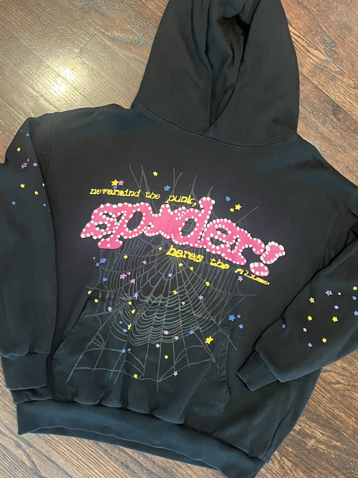 Sp5der V2 Pink Hoodie in black