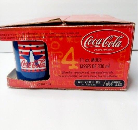 Vintage Coca-Cola Coffee Mugs 2002 4 Piece Set In Box Patriotic 4th of July