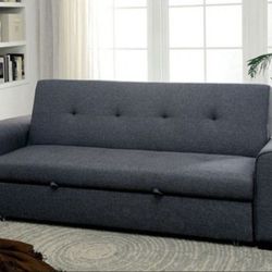 Brand New Gray Futon Sofa Storage  Sleeper Converts Into Bed 