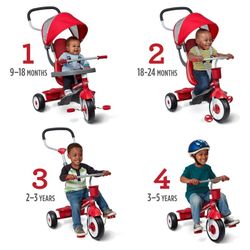 Radio Flyer, 4-in-1 Stroll 'n Trike, Grows with Child, Red Tricycle, for Toddlers 1 to 5 Years