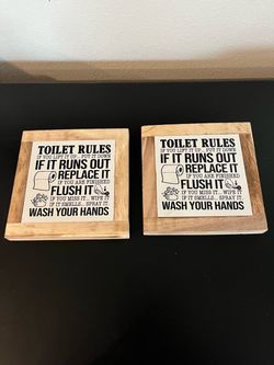 Two NEW Rustic Wooden Toilet Signs