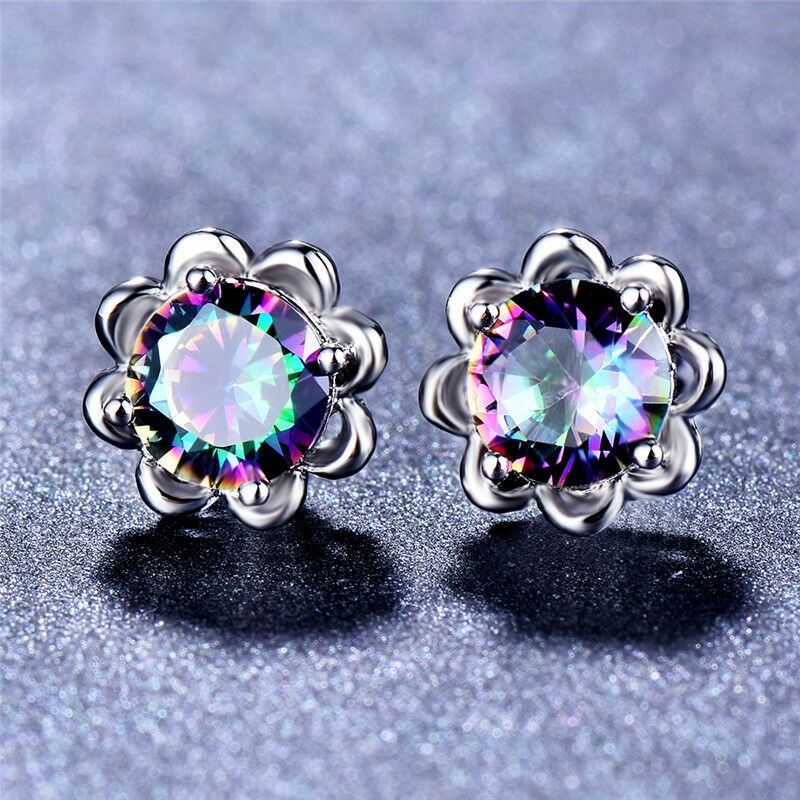 "Round Colorful Micro Pave Zircon Stud Earrings for Women, VP1035
 
  