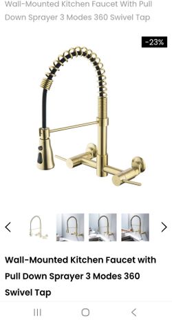 Wall-Mounted Kitchen Faucet with Pull Down Sprayer 3 Modes 360 Swivel Tap
New open box item