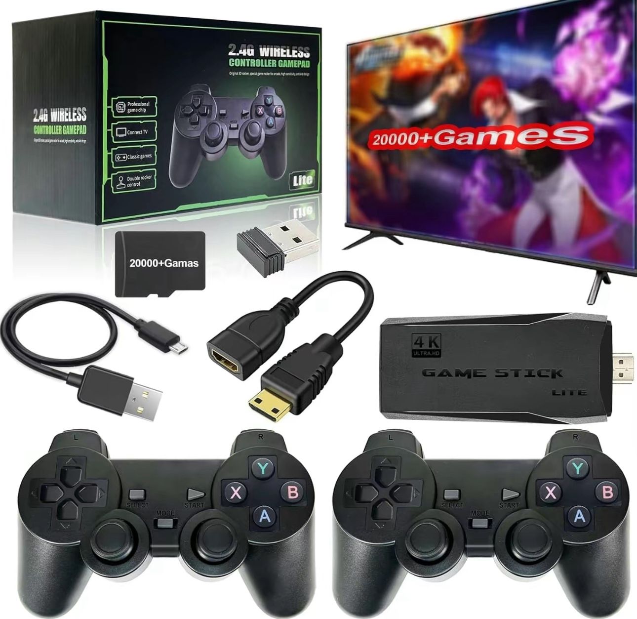 Retrostick Video Game Stick - Built-in 20000+ Games (64GB Memory Card), Nostalgia Mini Video Game Console, Amazing Emulation Quality with 4K HDMI Outp