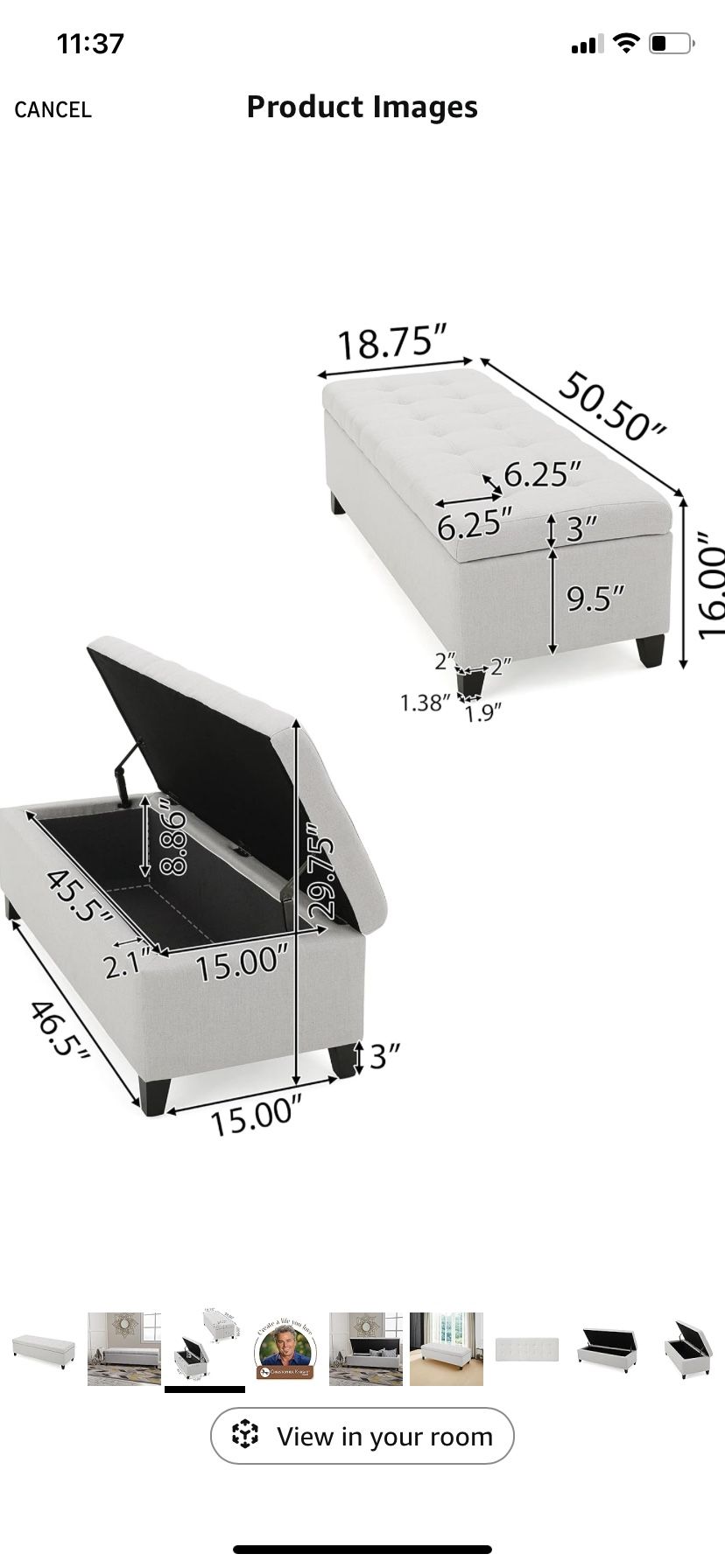 🛋️ Tufted Storage Bench – $60 (Perfect Condition)