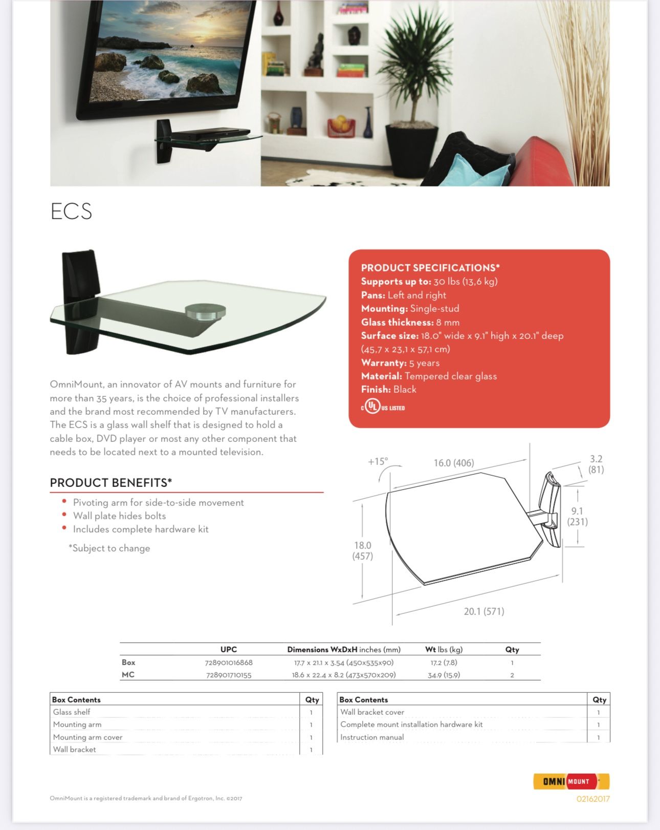 Omnimount ECS Glass AV Shelf