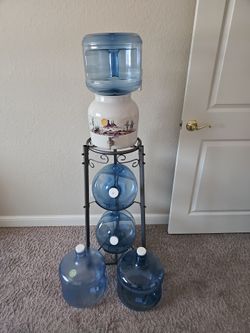 Ceramic Water Dispenser with Metal Stand and Jugs