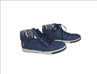 US Polo Assn Denim Blue Womens Size 7.5 Shoes Zip High Top Sneakers Boots Y2K